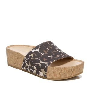 Veronica Beard Dresdyn Leopard-Print Leather & Cork Platform Slides Size 7